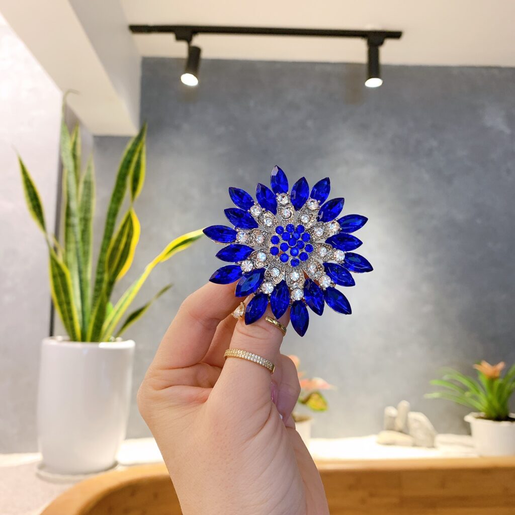 Cài áo hoa đá xanh, ghim cài áo thời trang AC1756