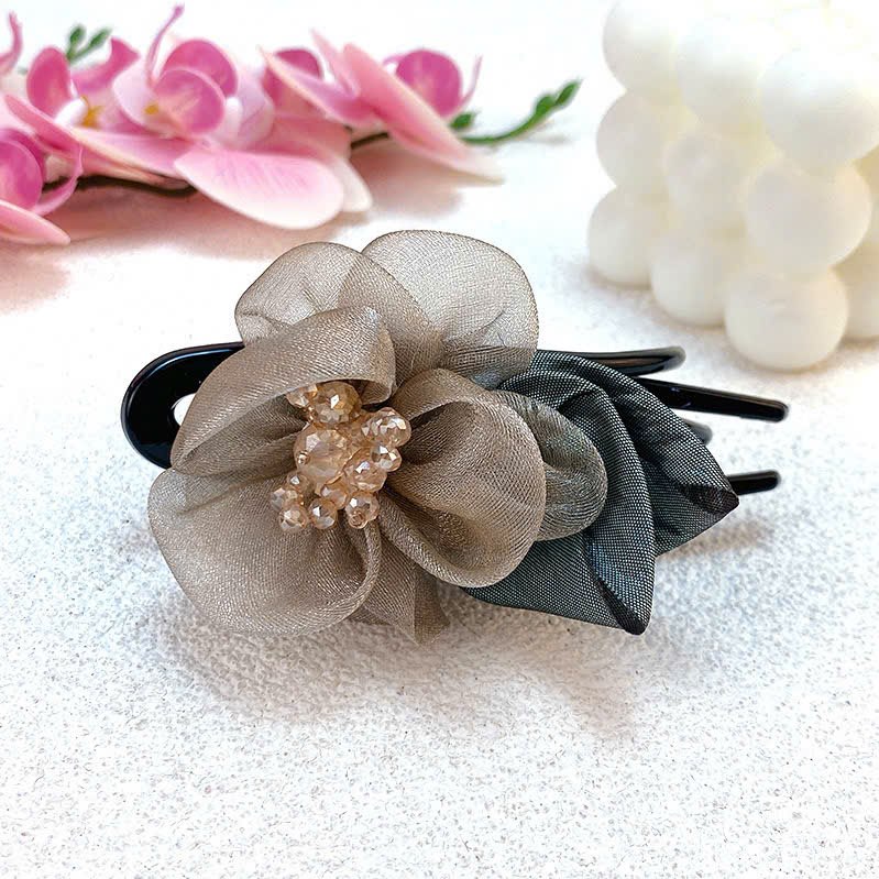 Kẹp tóc 3 răng cao cấp Mix hoa Nâu nhạt AK2494