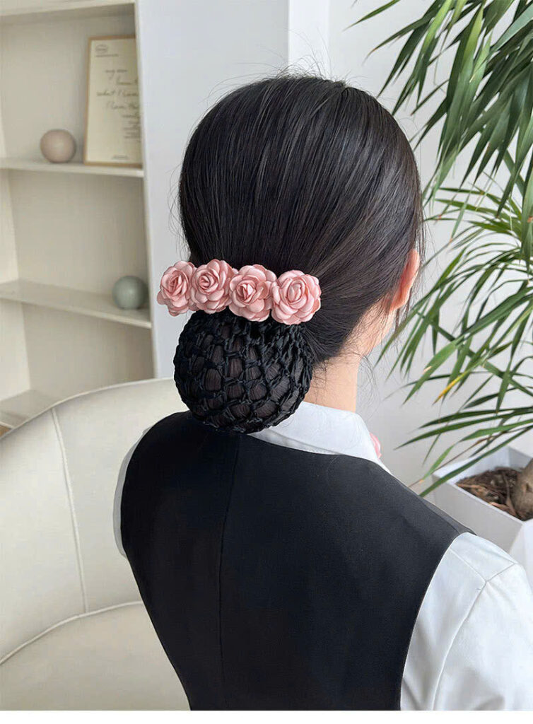 Kẹp tóc hoa hồng , kẹp búi tóc có lưới tháo rời được AK2519