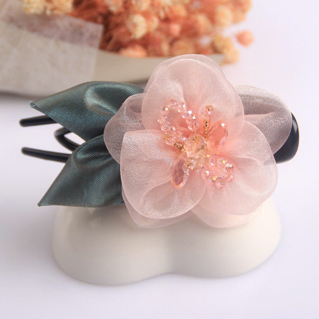 Kẹp tóc 3 răng cao cấp hoa CAM NHẠT AK2495