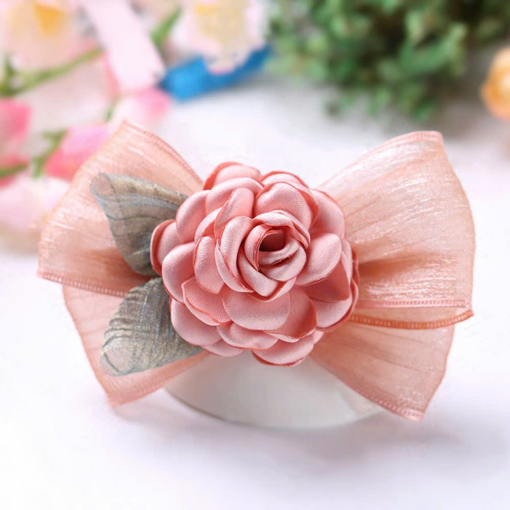 Kẹp tóc búi nơ công sở hoa hồng voan cam hồng xinh đẹp( tháo rời lưới được) AK2482