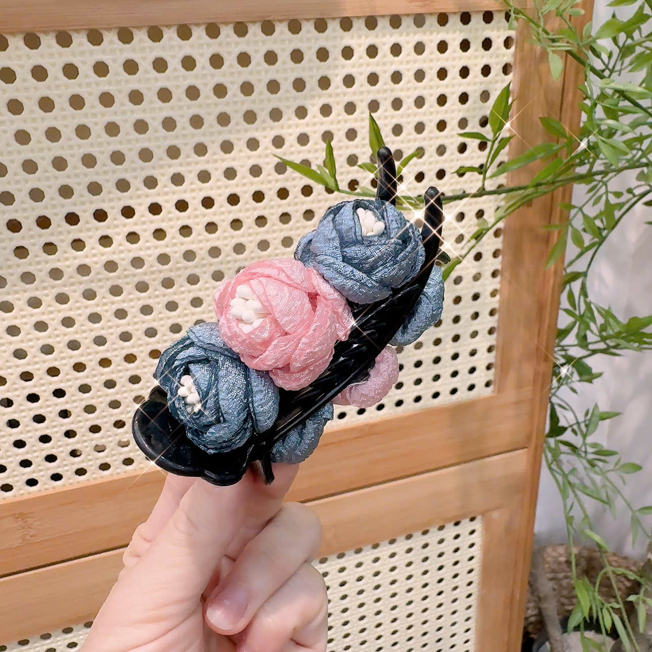 Kẹp tóc 3 răng màu xanh_hồng cao cấp AK2490