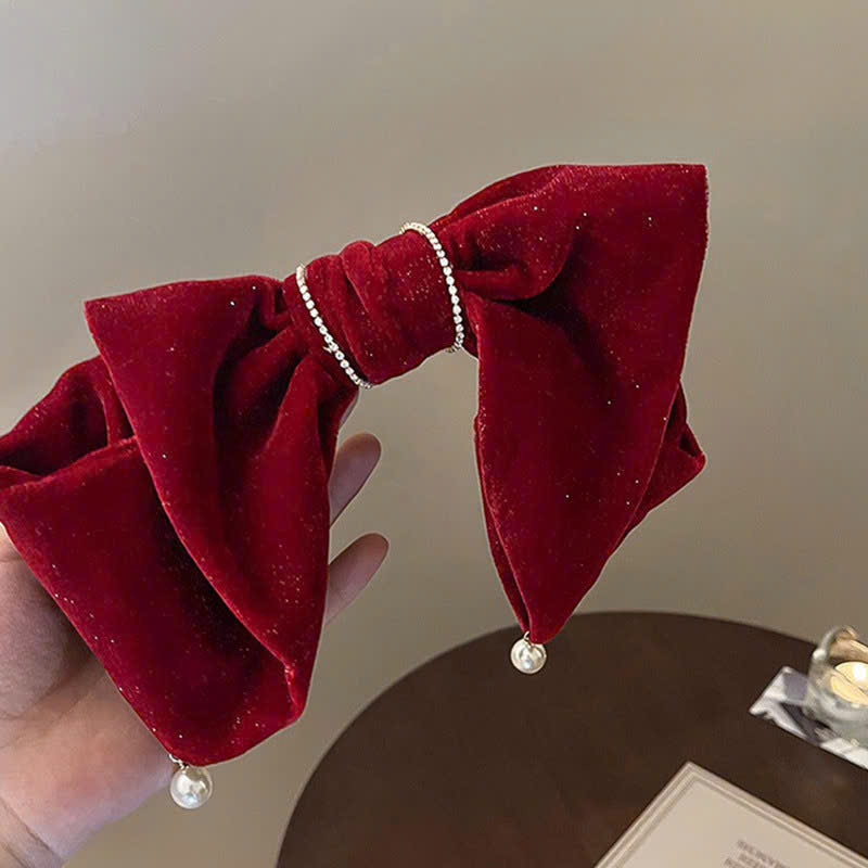 Kẹp tóc nhung cao cấp nơ tầng giotn ngọc độc đáo tiểu thư AK3513