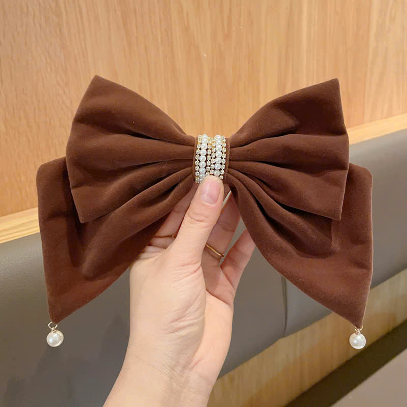 Kẹp tóc nơ tầng Nâu giọt ngọc 2 tầng mix đá ngọc cao cấp AN3517