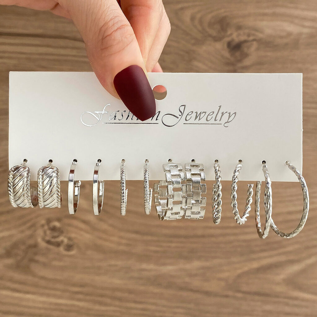 Set bộ 6 đôi bông tai basic, hoa tai bộ cá tính B5558