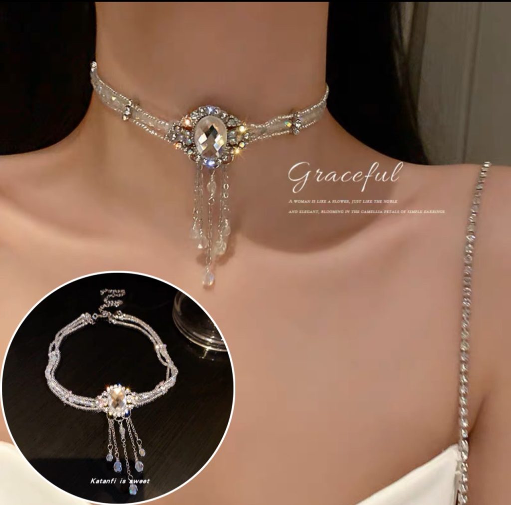 Chocker mặt đá giọt nước độc đáo, phụ kiện cô dâu, dây chuyền đi tiệc AV2383