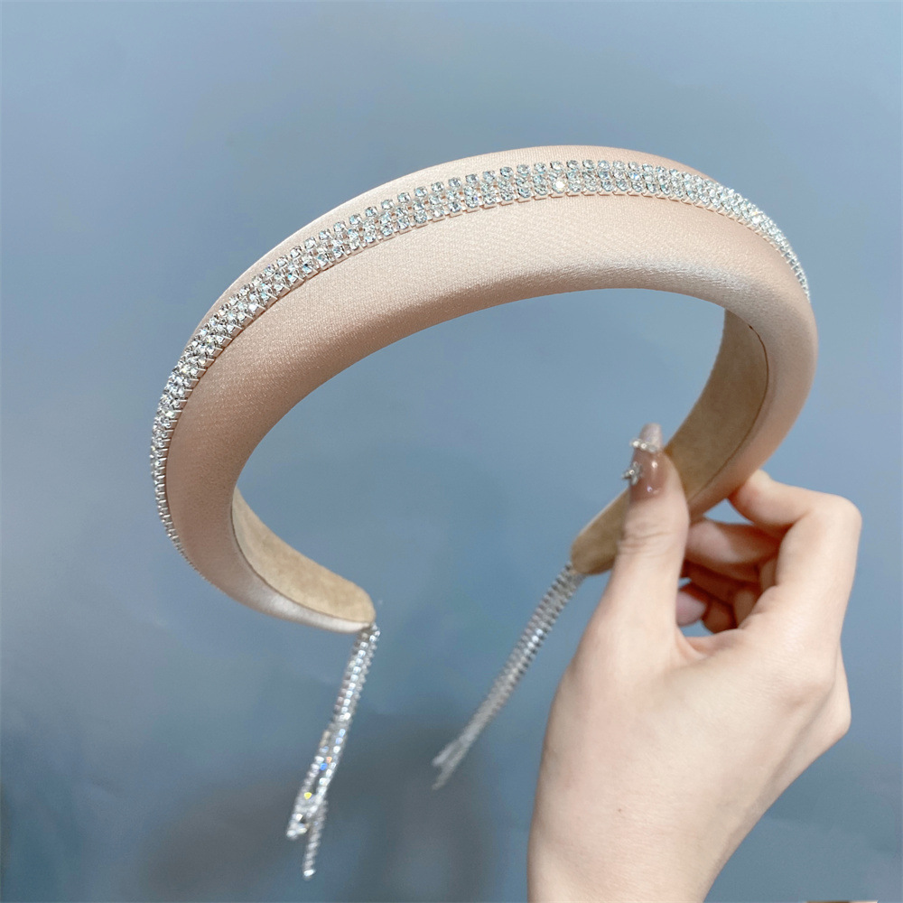 Cài tóc HỒNG cao cấp dây đá sang trọng mix dài 2 bên AK5057