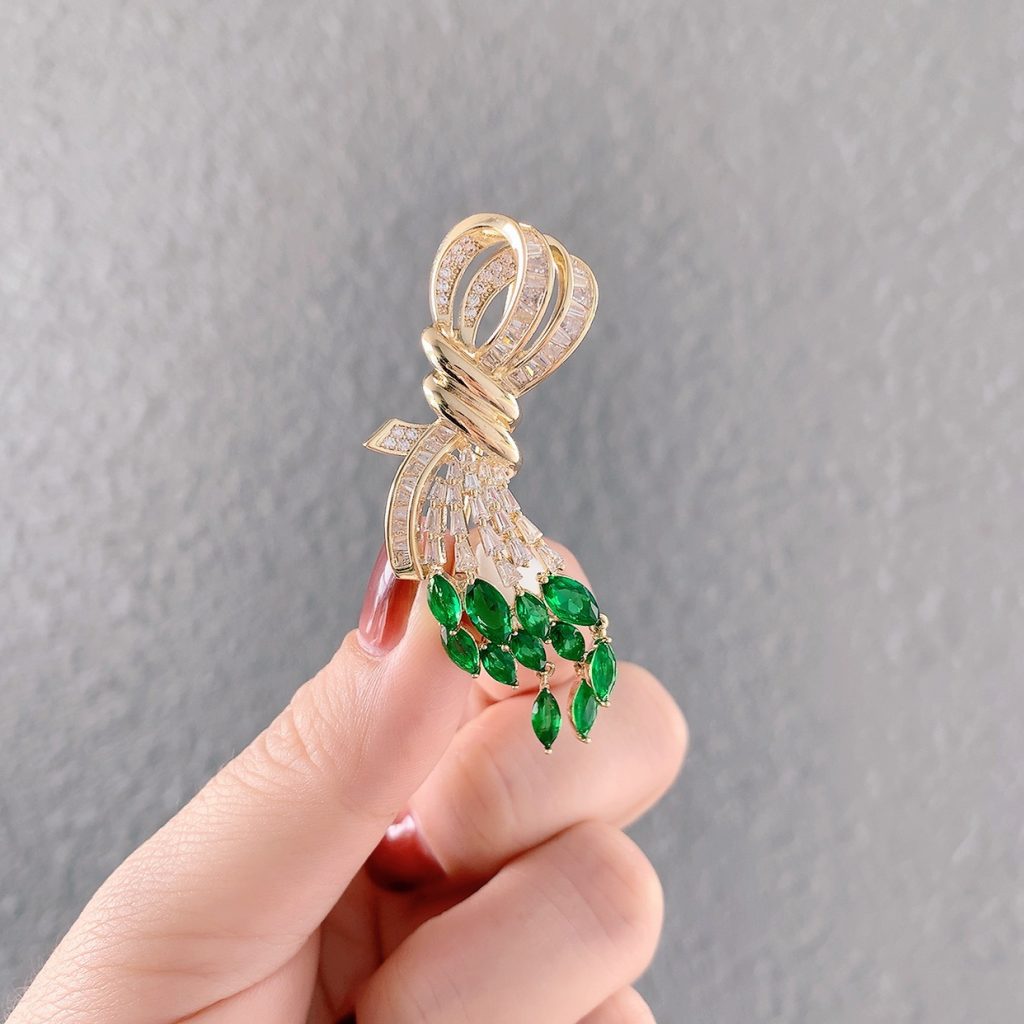 Cài áo nơ đá xanh thiết kế sang trọng độc đáo cao cấp AC4001