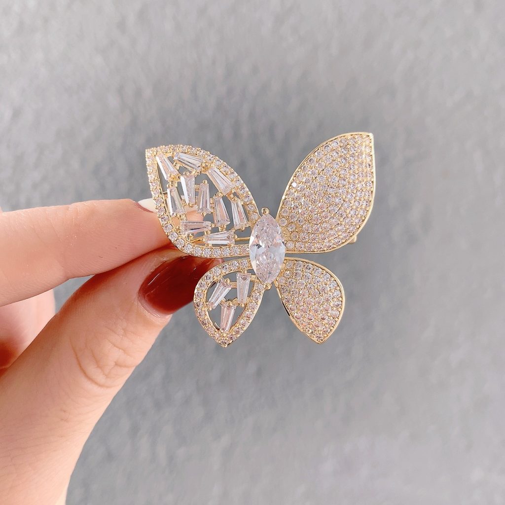 Cài áo hồ điệp đá zircon xi vàng pha cao cấp sang trọng AC4014