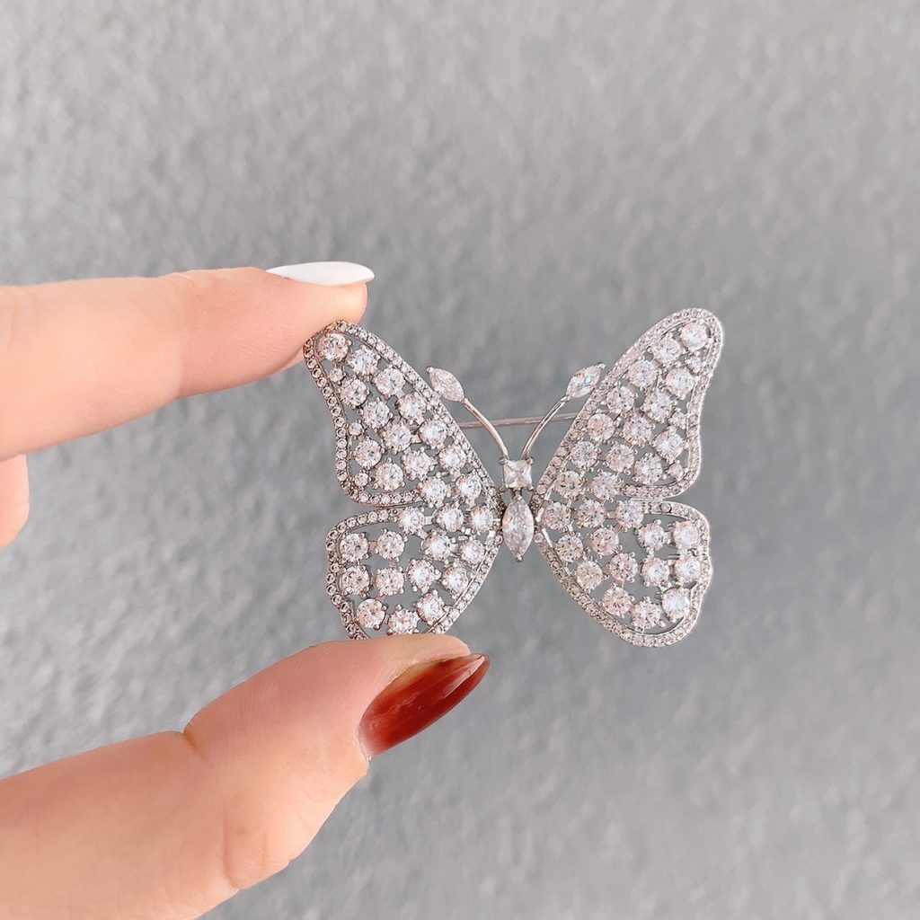 Cài áo con bướm full đá zircon xi bạc 925 cao cấp thiết kế độc đáo, sang trọng AC3946