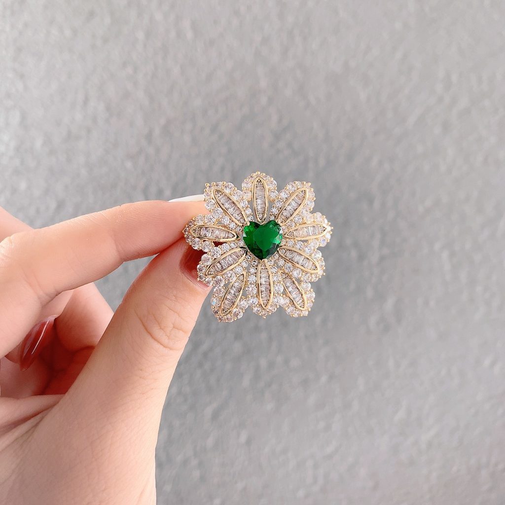 Cài áo hoa nhụy đá xanh cao cấp AC3985