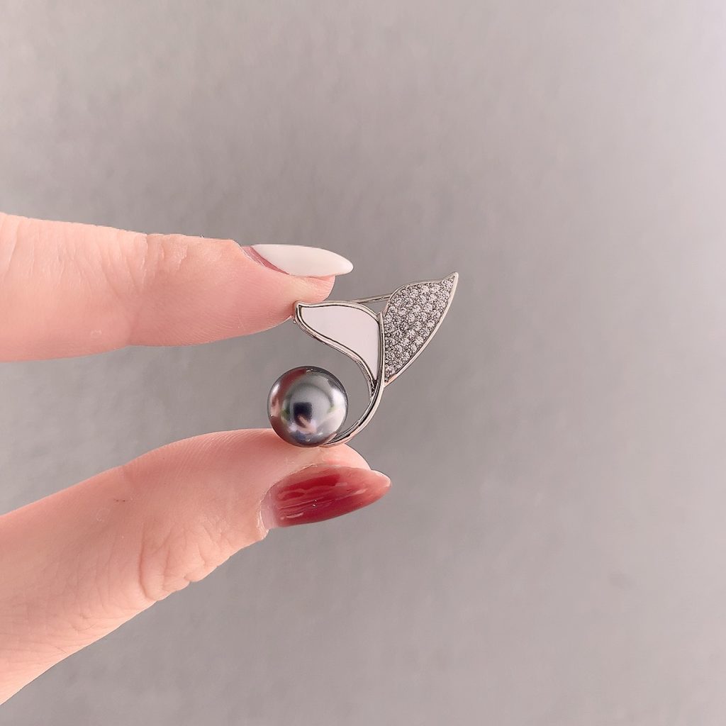 Cài áo đuôi cá ngọc xám xi bạc 925 cao cấp AC3076