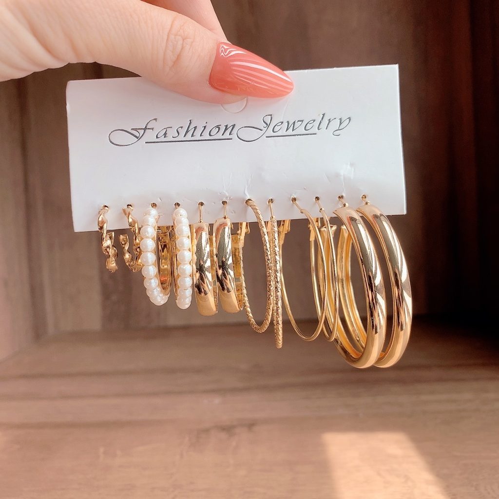 Bộ 6 đôi bông tai ngọc, bộ hoa tai basic phong cách AB5598