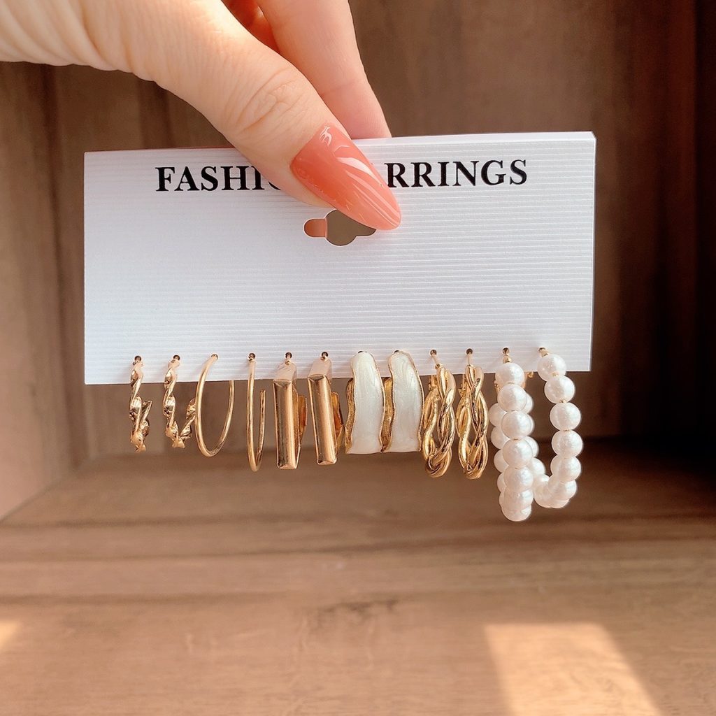 Set bộ 6 đôi hoa tai đa phong cách, bộ bông tai thời trang AB5605