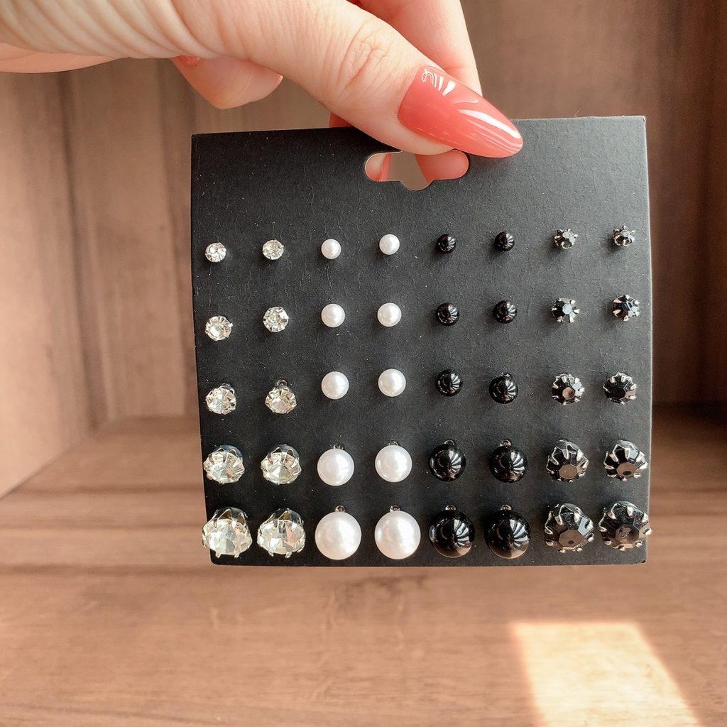 Set bộ 20 đôi hoa tai nụ ngọc màu sắc basic, bộ bông tai AB5553