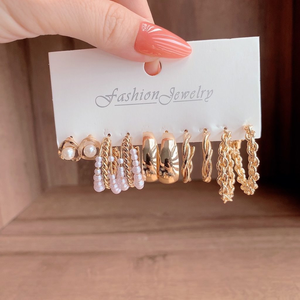 Set bộ 5 đôi hoa tai, bộ bông tai nhiều kiểu độc đáo AB5595