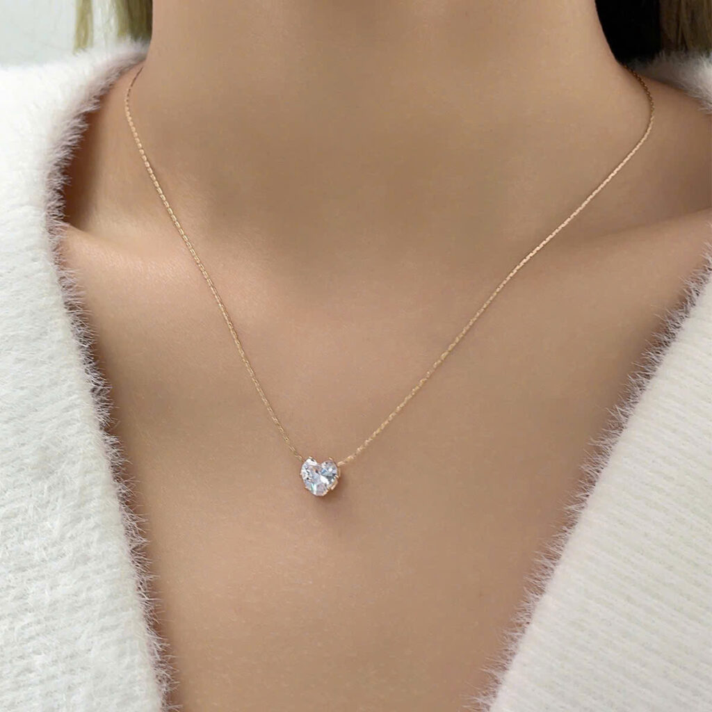 Dây chuyền vàng hồng mặt trái tim đá AB5560