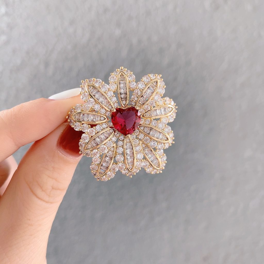 Cài áo hoa nhụy đá ĐỎ cao cấp AC3986