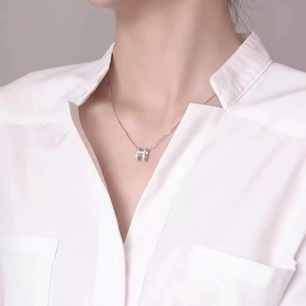 Dây chuyền mặt chữ H full đá zircon xi bạc 925 cao cấp AV1273