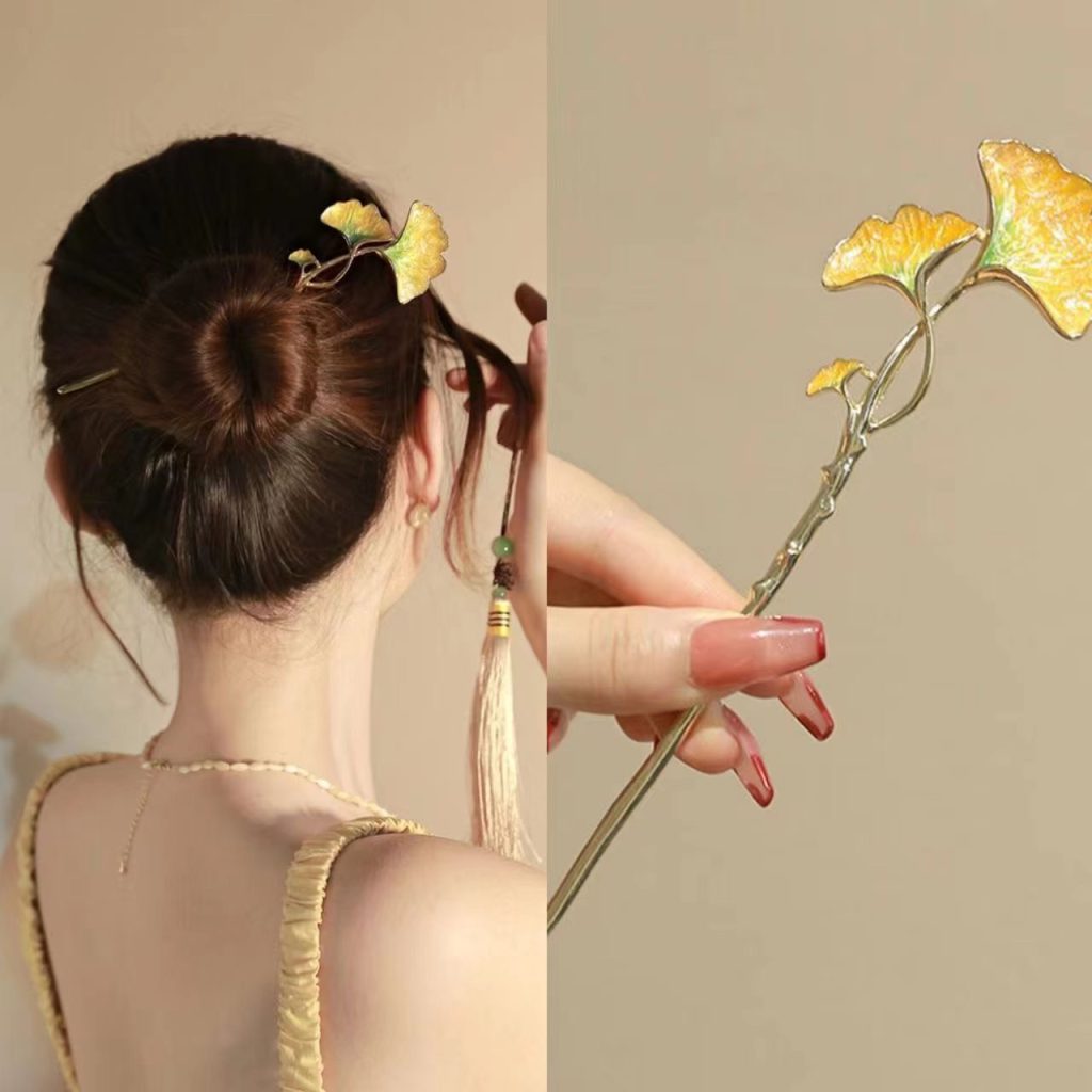 Trâm lá bạch quả màu vàng, phụ kiện tóc nữ đẹp B171