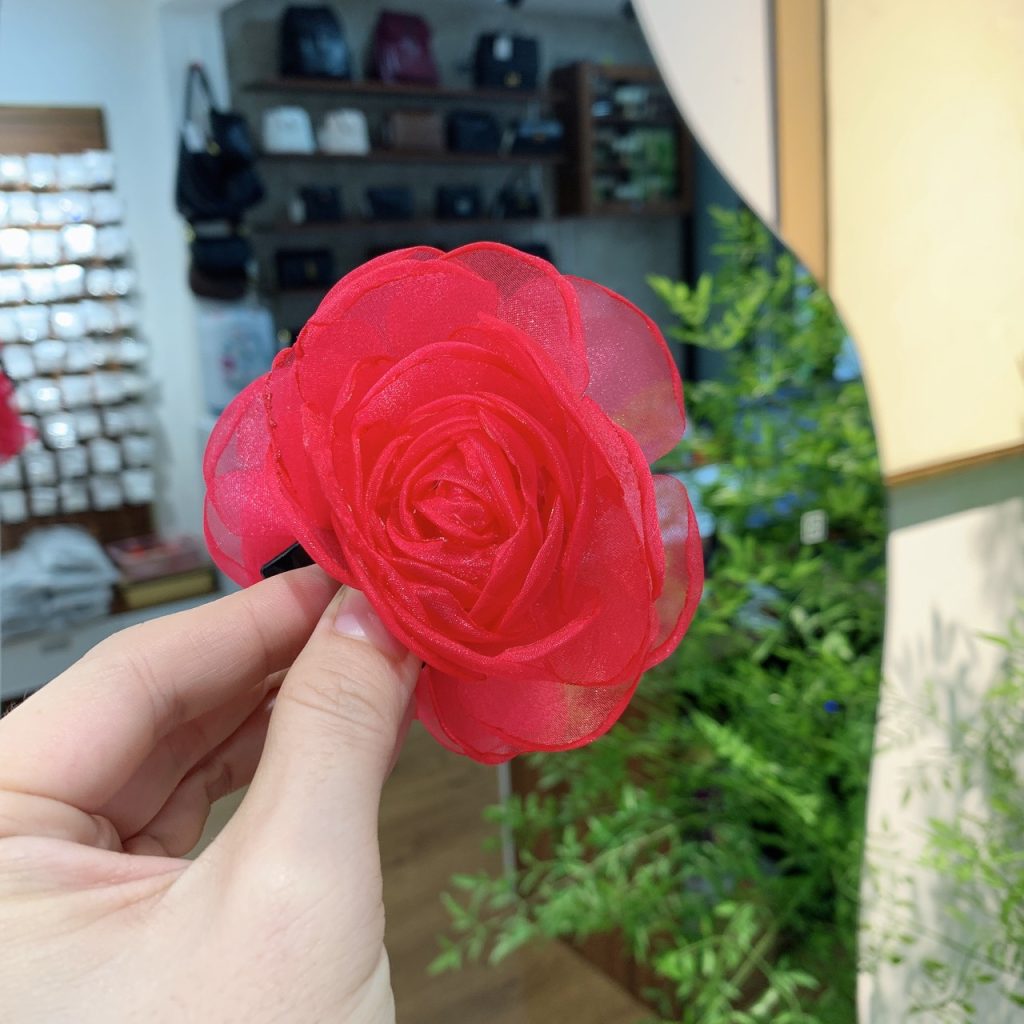 AK05 Kẹp càng cua nữ 5 răng hoa 2 bên màu Hồng Đỏ