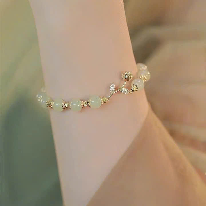 Lắc tay xanh mix hoa hồng độc đáo AT5164