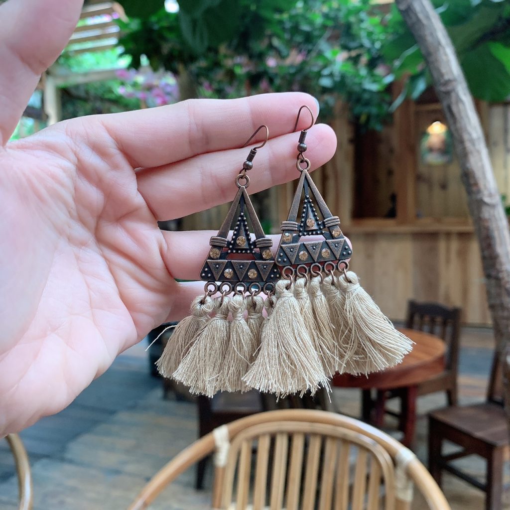 Bông Tai Boho Phong Cách Thổ Cẩm Vintage màu sắc B423