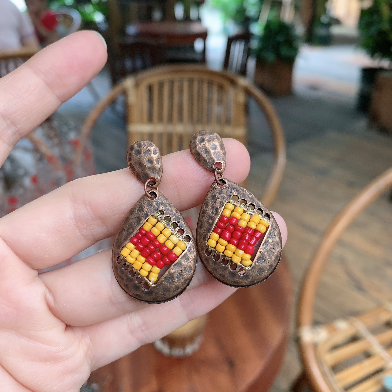 Bông Tai Boho Phong Cách Thổ Cẩm Vintage màu sắc B448