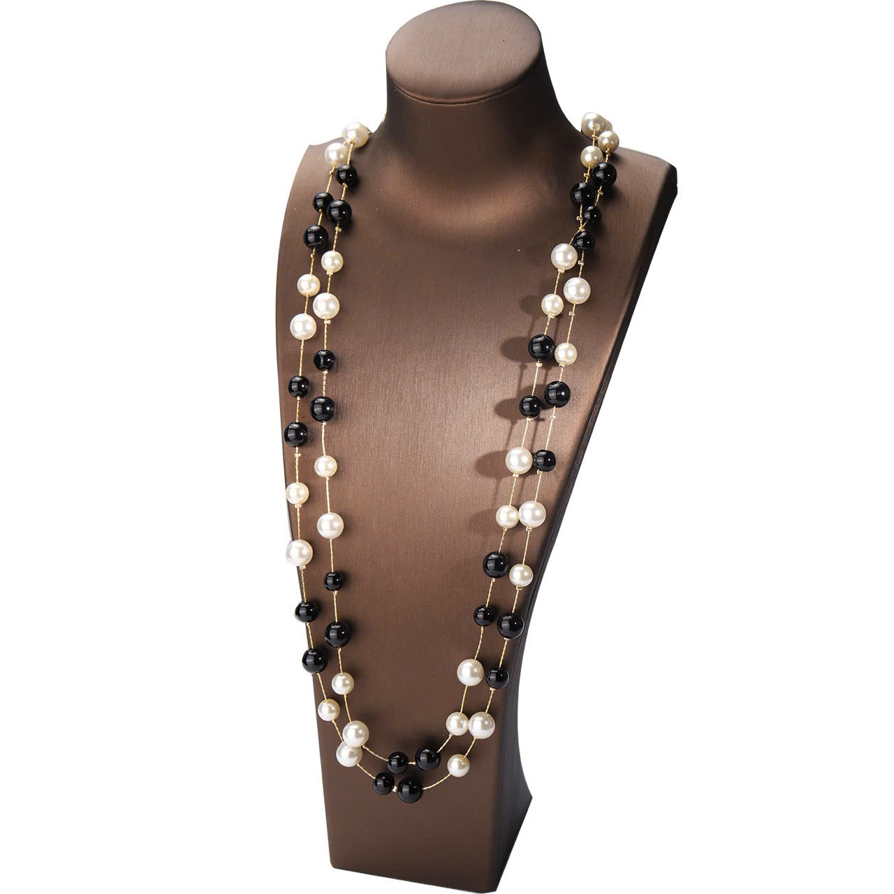 Dây chuyền dài mix 2 hoặc 3 tầng ngọc trắng đen độc đáo sang trọng B1518