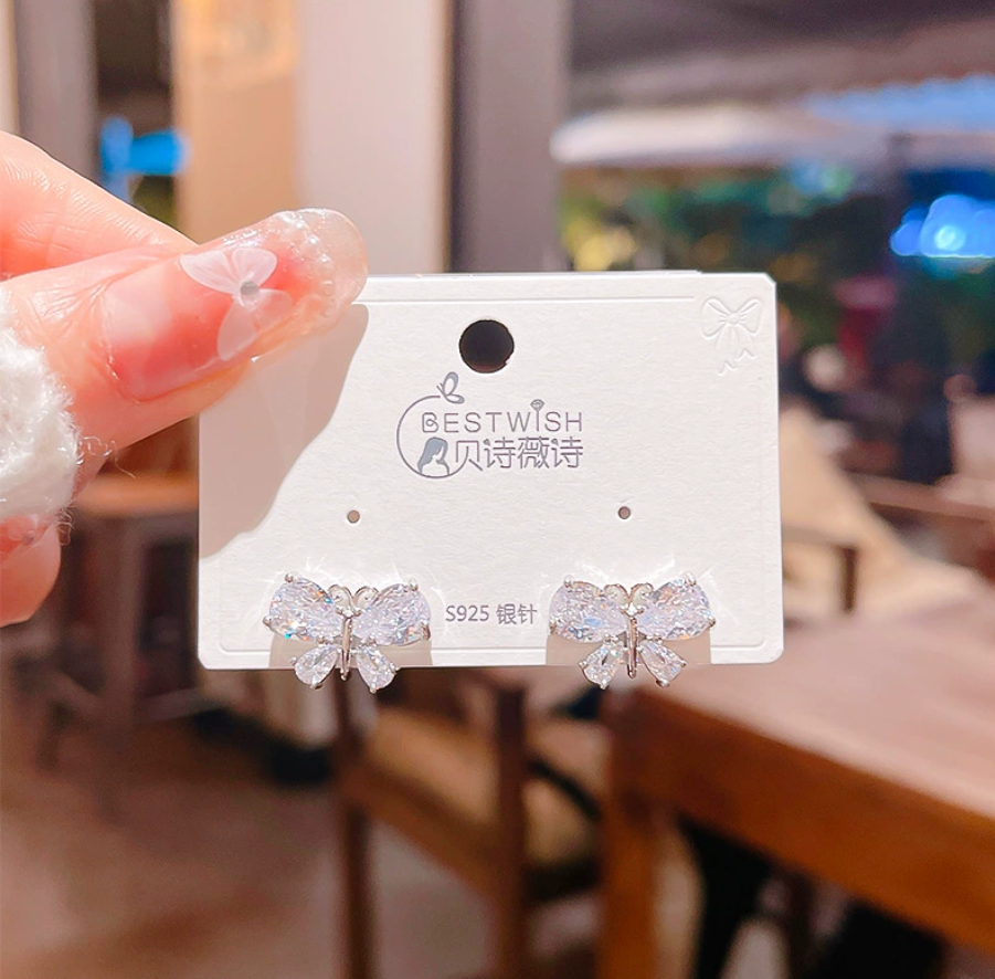 Bông tai con bướm đính đá zircon xi bạc pha cao cấp lấp lánh, sang trọng B1757