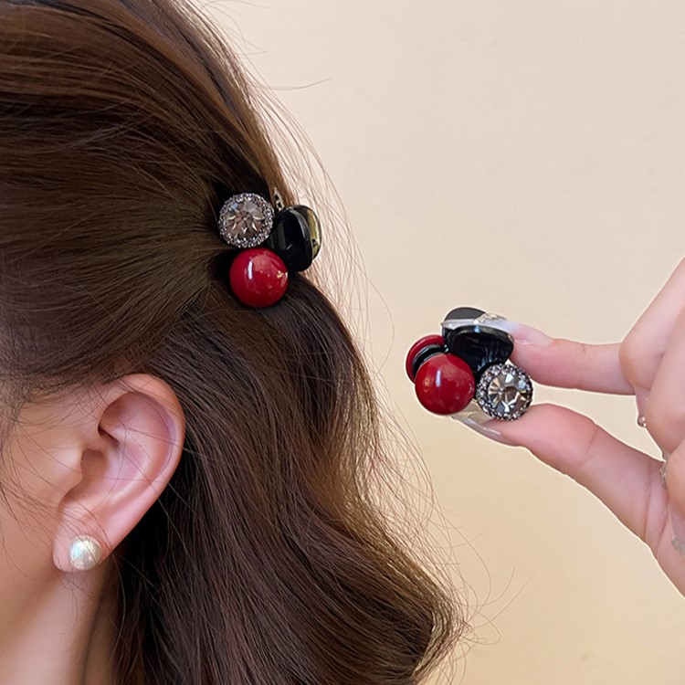 Kẹp gắp mái hạt đỏ mix đá xinh (1 cái ), phụ kiện tóc nữ xinh đẹp B2122