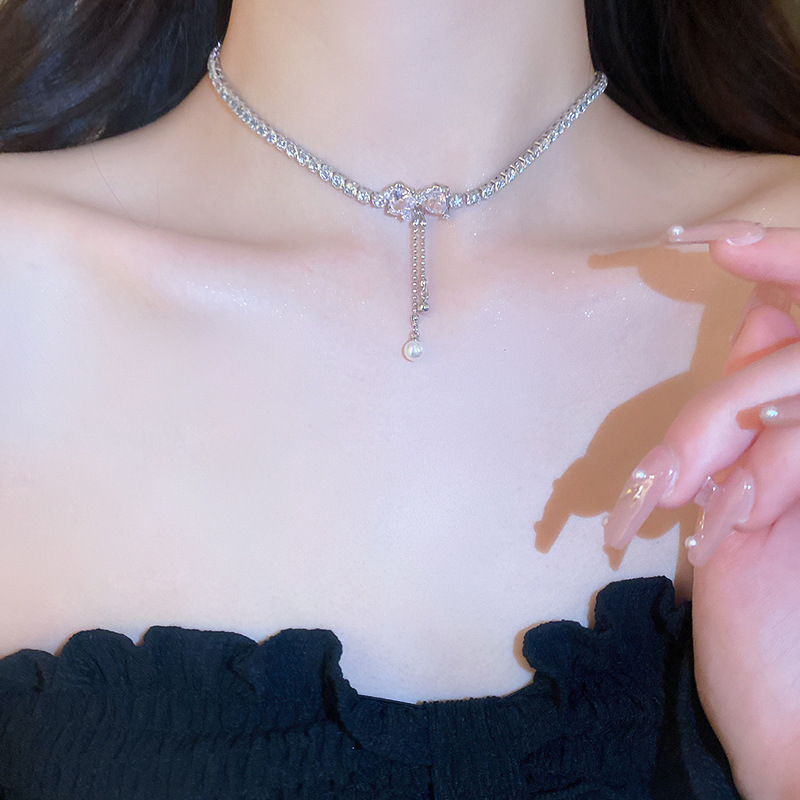 Dây chuyền chocker nơ đá full dây sang trọng, phụ kiện vòng cổ đi tiệc đính đá B1832