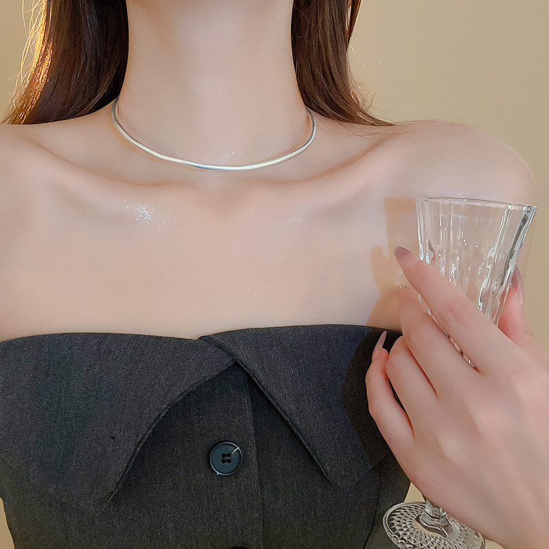 Kiềng cổ trơn cổ điển màu bạc, phụ kiện vòng cổ thời trang B1790