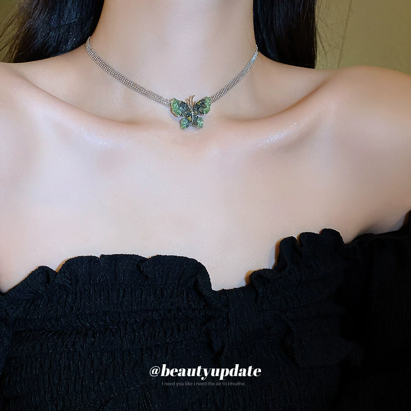 Vòng cổ, chocker hồ điệp đá xanh độc đáo, dây chuyền cá tính B1829