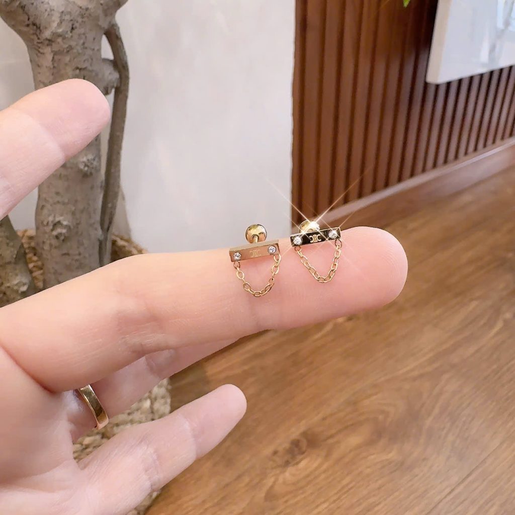 Bông tai TITAN sát tai chuôi vặn đổ dây nhẹ nhàng điểm nhấn sáng cho khuôn mặt xi cao cấp B1909