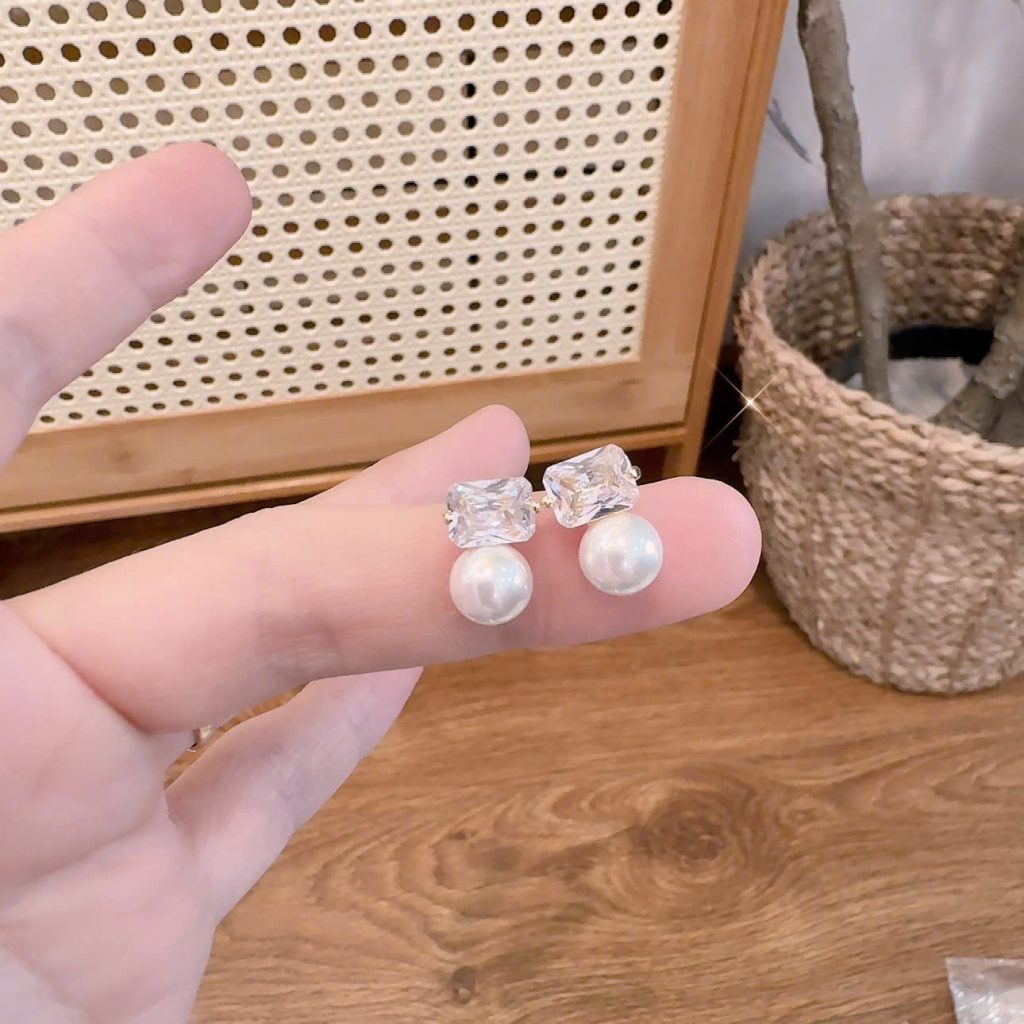 Bông tai ngọc giọt nước đính đá zircon cao cấp, phụ kiện hoa tai đi tiệc sang trọng B1944