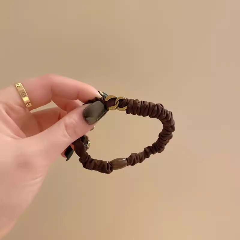 Cột tóc nâu đậm chalel, phụ kiện cột tóc nữ đơn giản cao cấp B2094