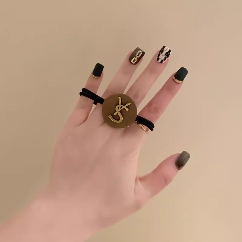 Cột tóc YSL mặt  nâu mix ngọc lớn, phụ kiện cột tóc nữ thiết kế B2098