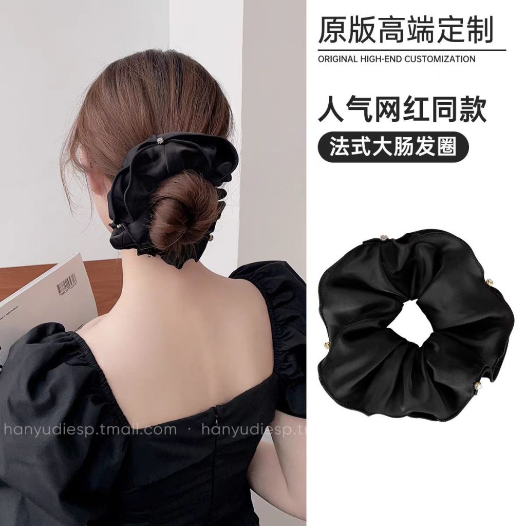 Cột tóc thiết kế phồng lướt sóng đen phi đính đá độc đáo, sang trọng B2175