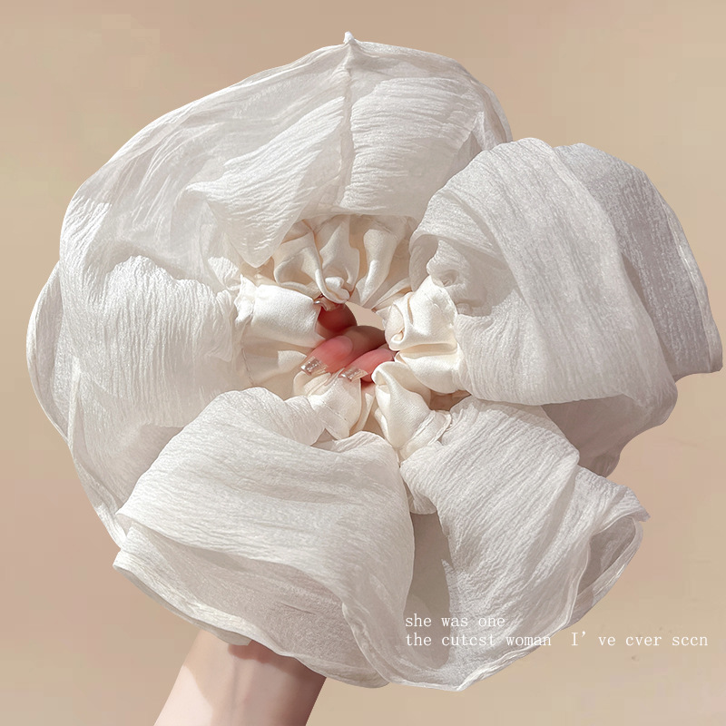 Cột tóc voan xòe tiểu thư màu kem sang trọng, phụ kiện cột tóc nữ đẹp B2213