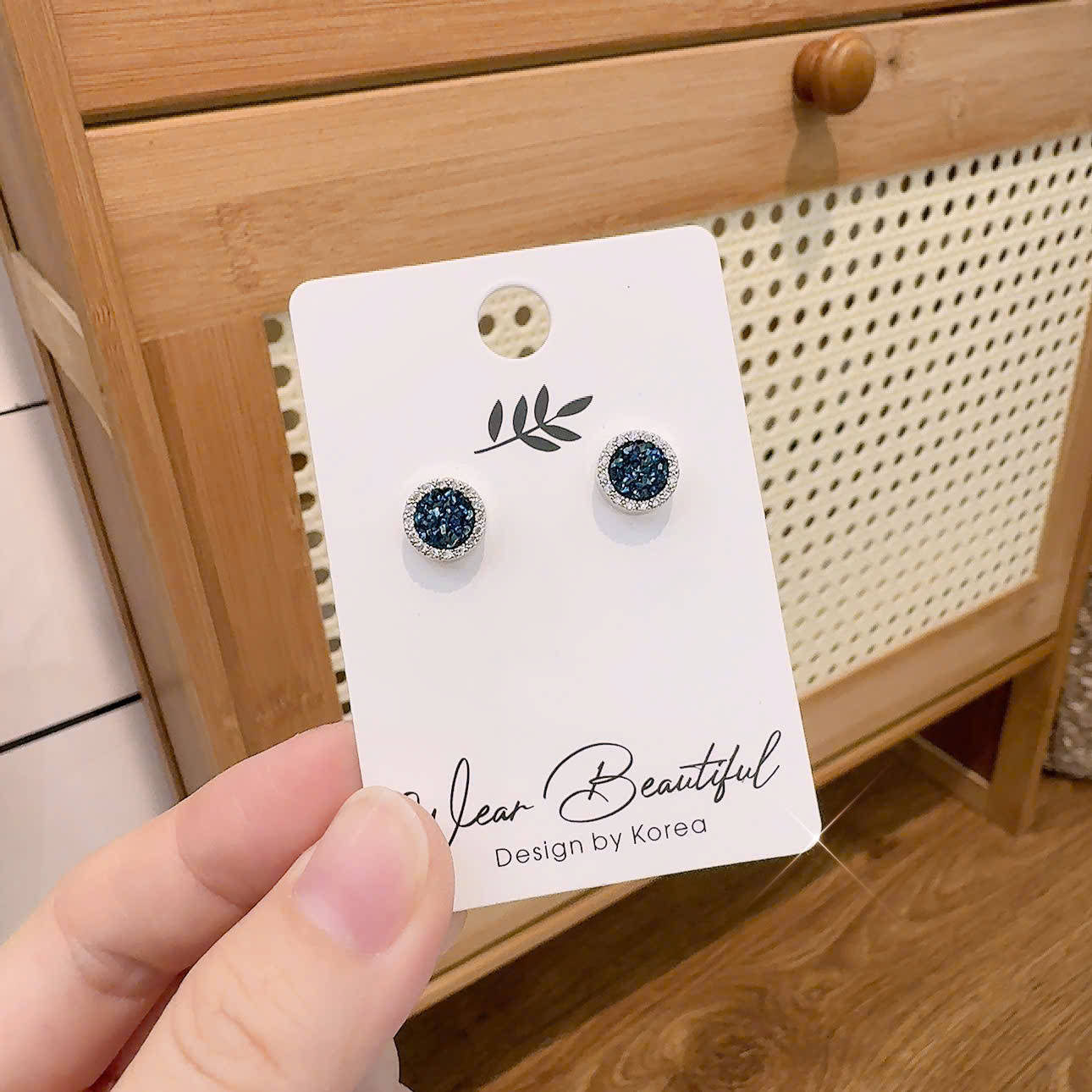 Bông tai nam châm đá xanh nam nữ unisex B2333