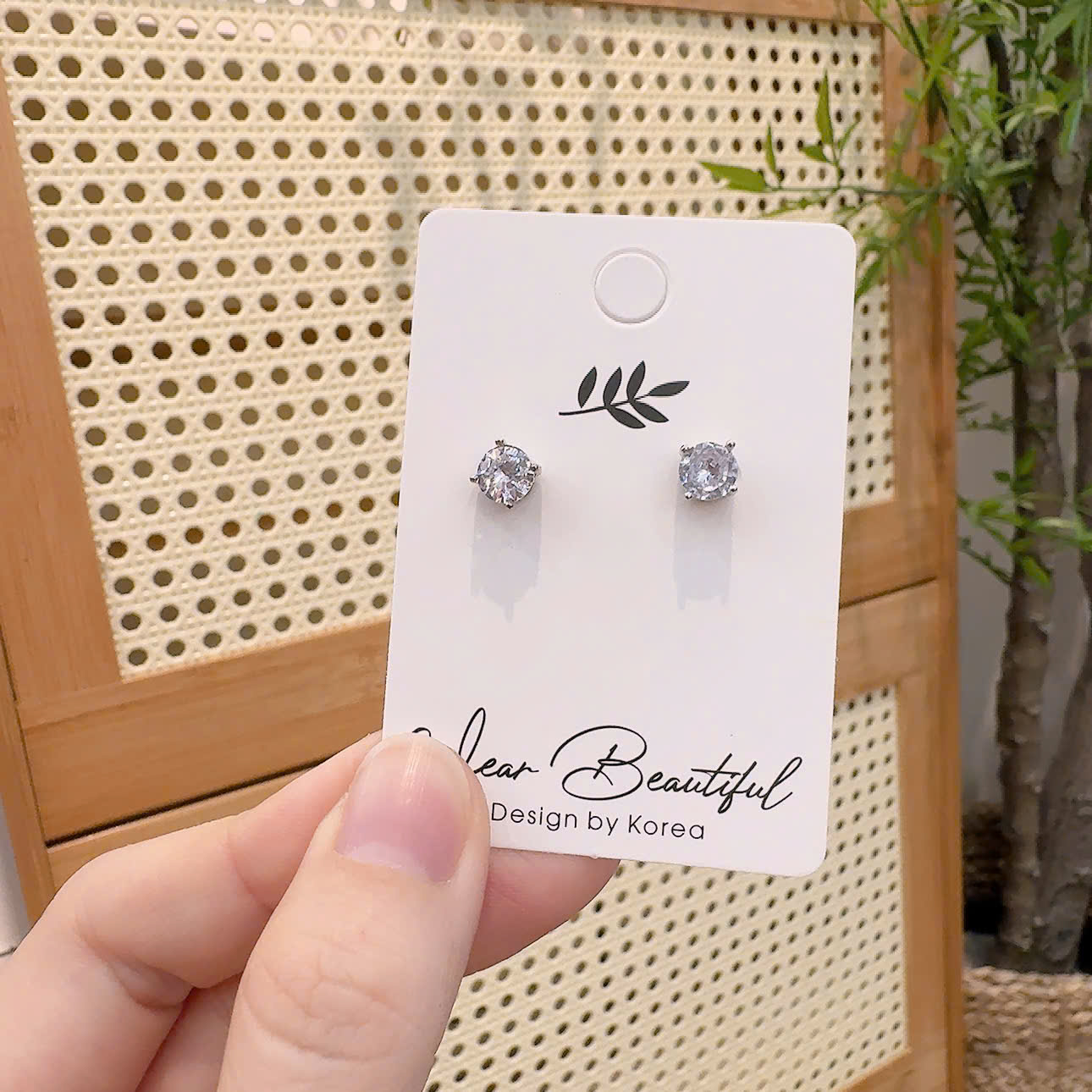 Bông tai nam, hoa tai nam châm nụ đá trắng 7ly, bông tai unisex B2330