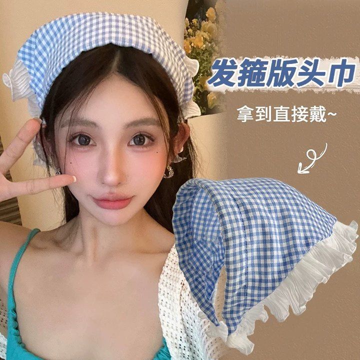 Cài tóc màu caro xanh, phụ kiện cài tóc đi biển xinh B2235