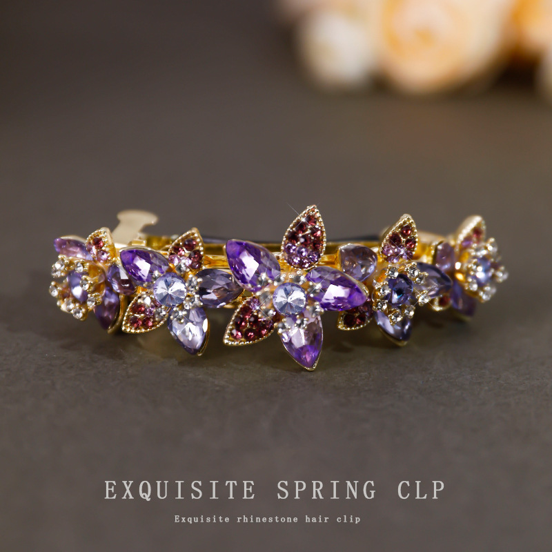 Kẹp hoa đá màu tím, phụ kiện tóc nữ đính đá cao cấp B2248