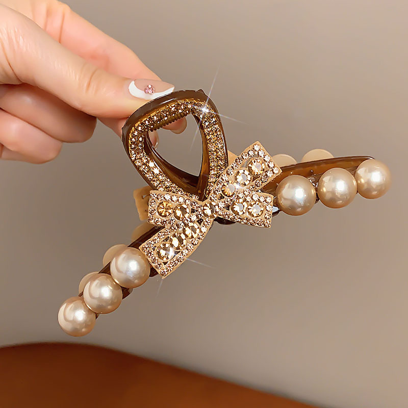 Kẹp càng cua,Nơ Ngọc cao cấp đính đá lấp lánh B2217