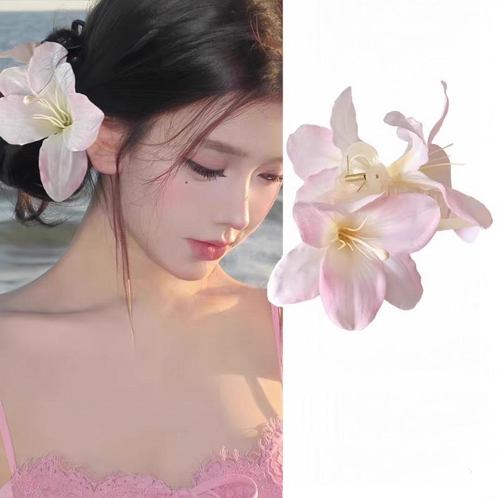 Kẹp hoa loa kèn màu hồng, kẹp gắp tóc nữ hoa xinh đẹp B2289