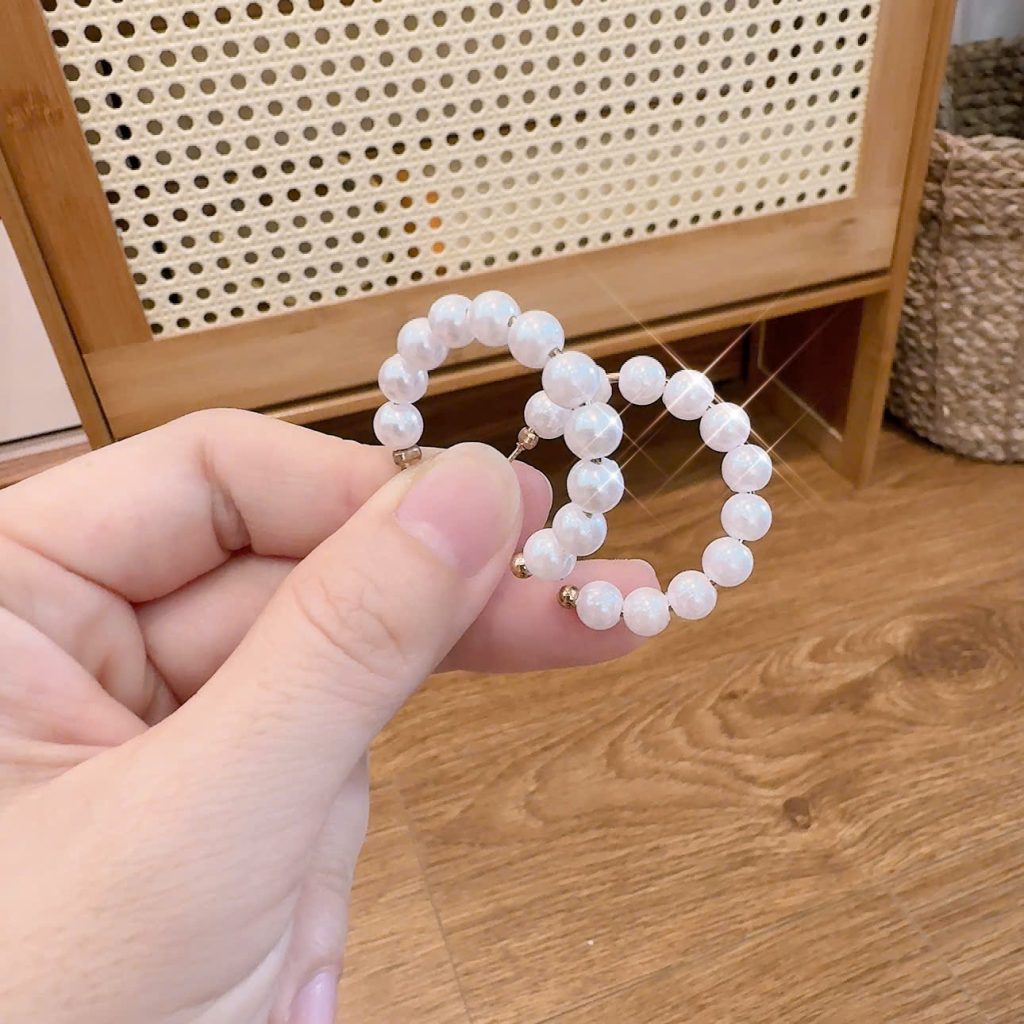 Bông tai chữ C mix ngọc đk 2.5cm, phụ kiện hoa tai nữ thời trang B2379