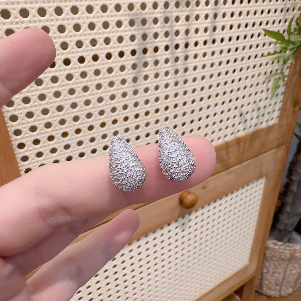 Bông tai đá zircon cao cấp đính full size lớn, phụ kiện hoa tai thiết kế đi tiệc B2386