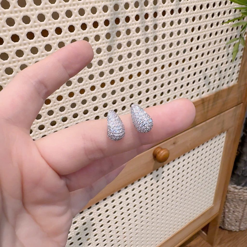 Bông tai đá zircon cao cấp đính full size trung, bông tai thiết kế độc đáo B2385