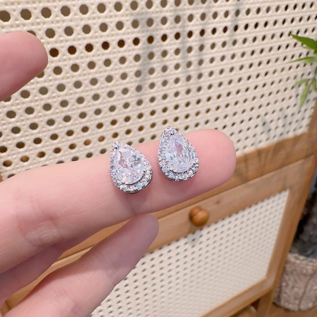 Bông tai đá zircon giọt nước size lớn, bông tai đơn giản cao cấp đi tiệc B2389